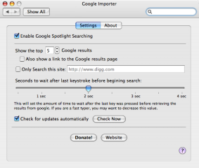 Google Importer settings