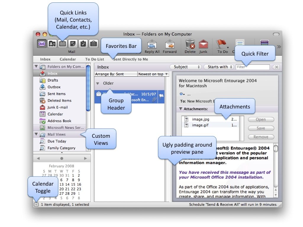 Entourage 2008 main window