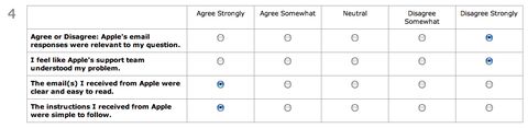 Apple support survey screenshot