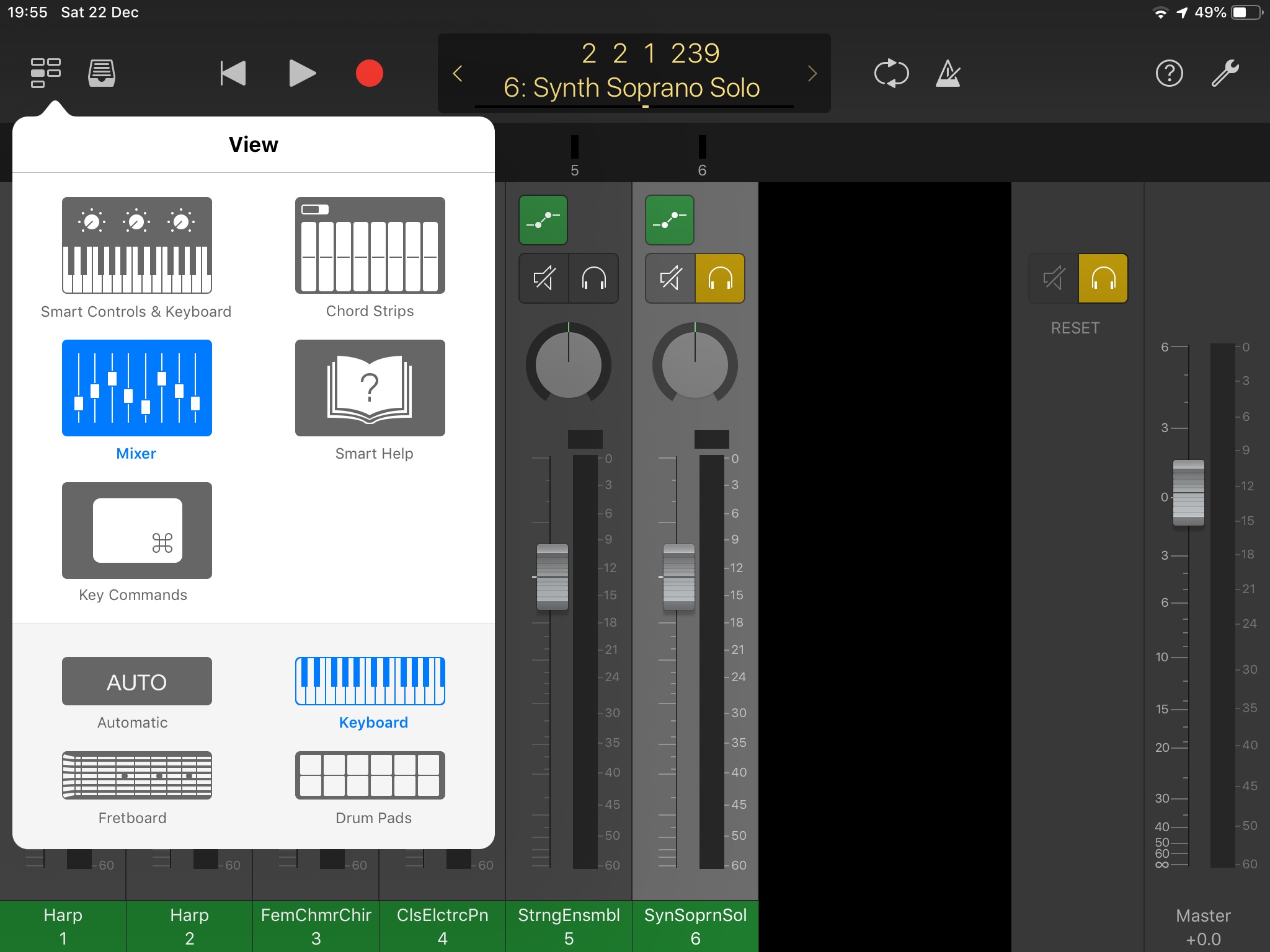 screenshot of Logic Remote in mixer view