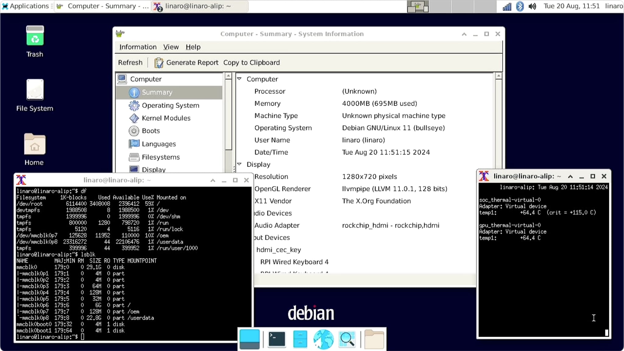 screenshot of the Debian desktop