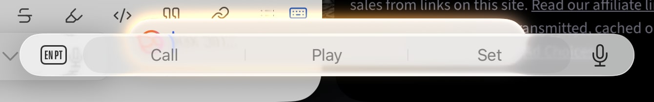 Siri interface with overlapping text completion dialog