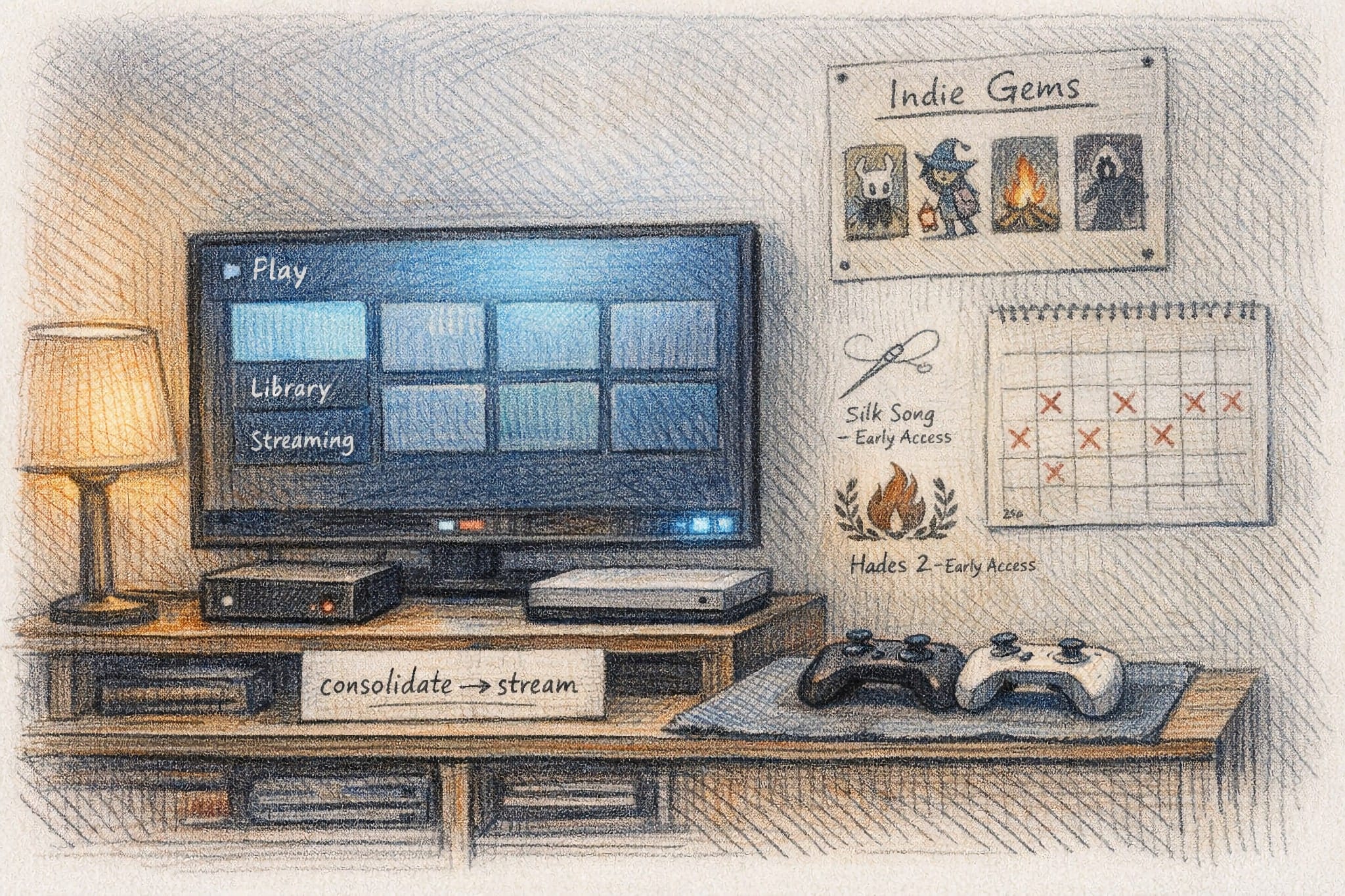 Our gaming setup, minus the portable streaming