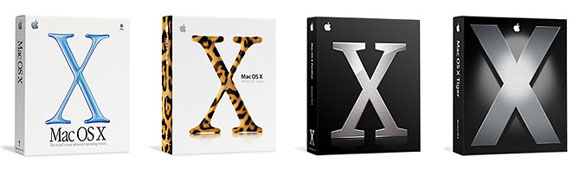 Mac OS X retail packaging (early OS X family boxes)