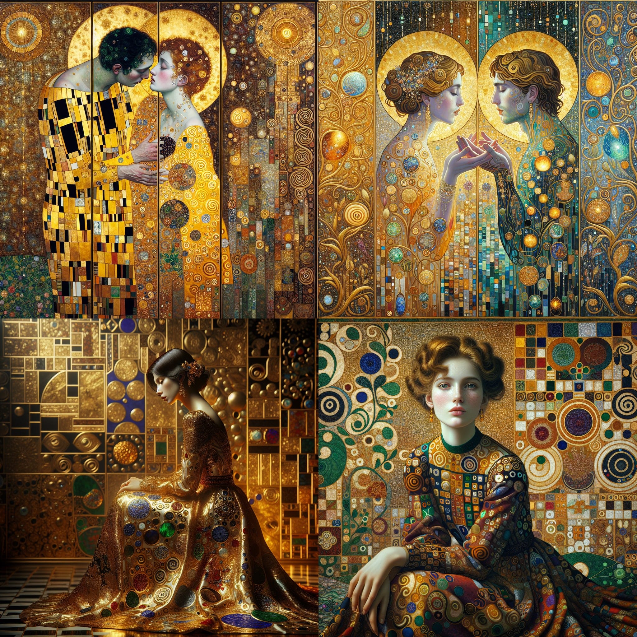 Art nouveau style portraits and decorative images inspired by Gustav Klimt