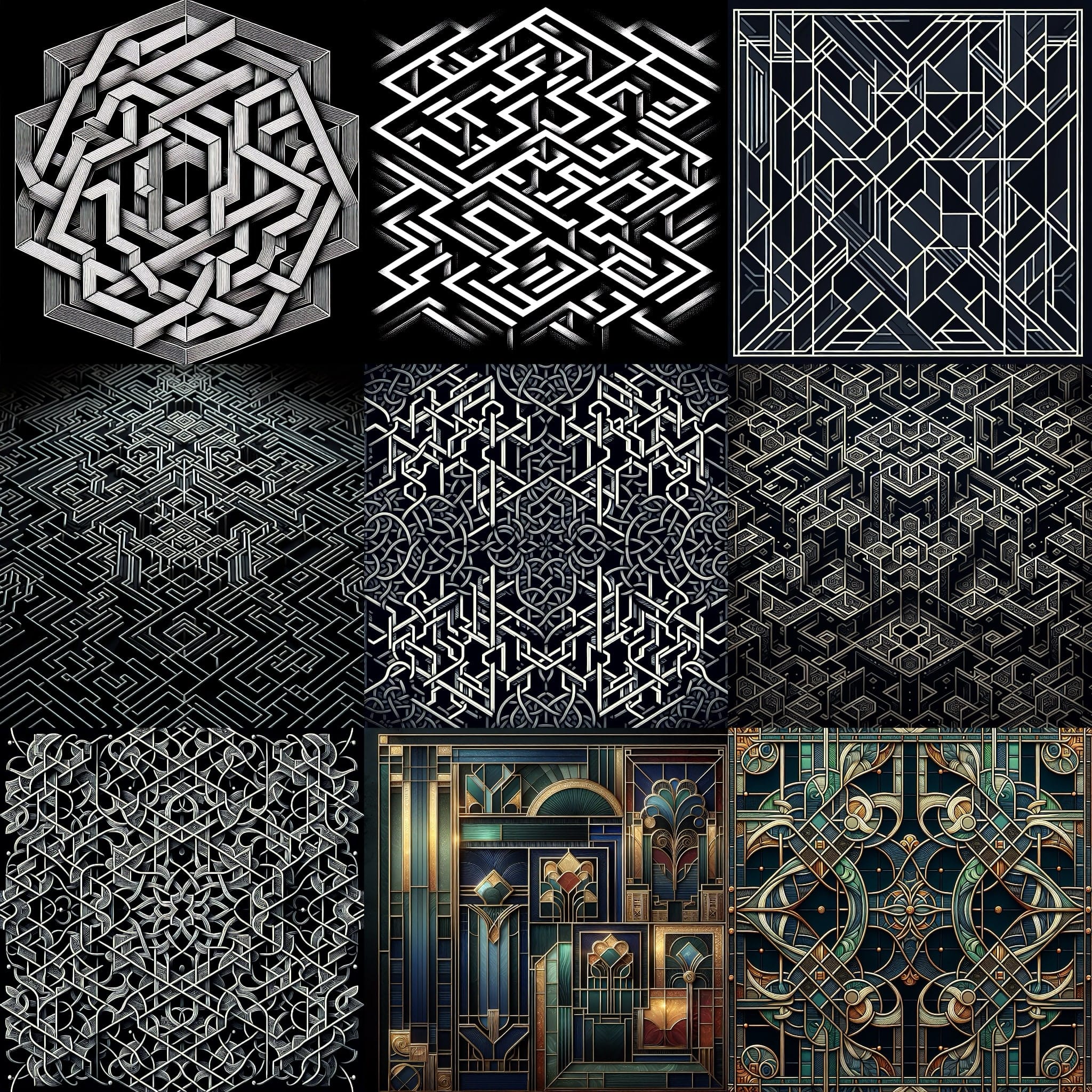 Collection of intricate geometric patterns and abstract designs