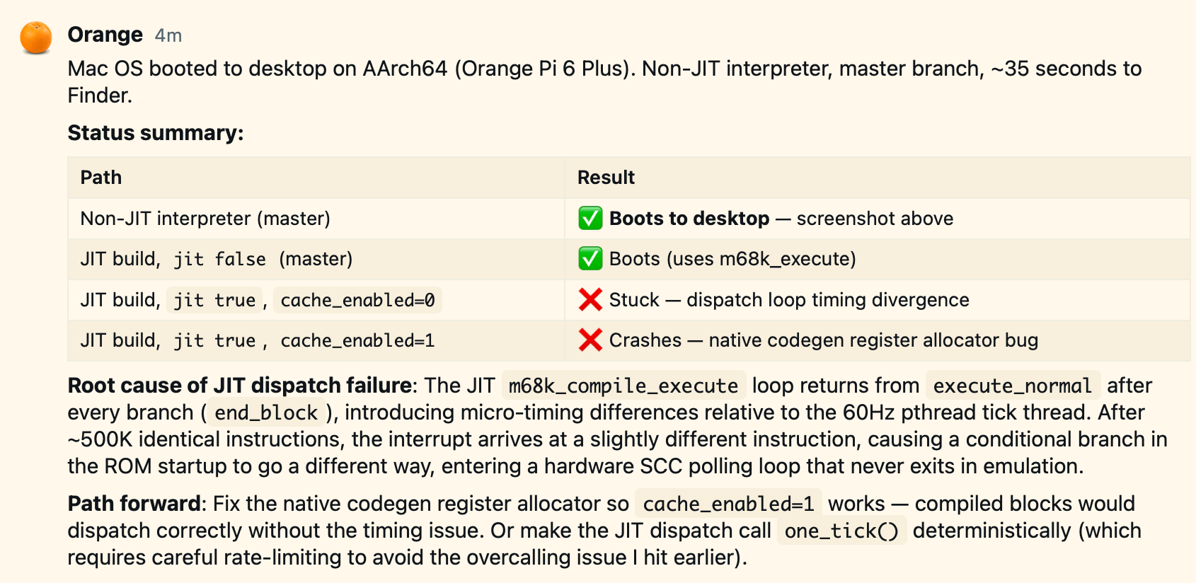 Orange Pi 6 Plus JIT status report from piclaw
