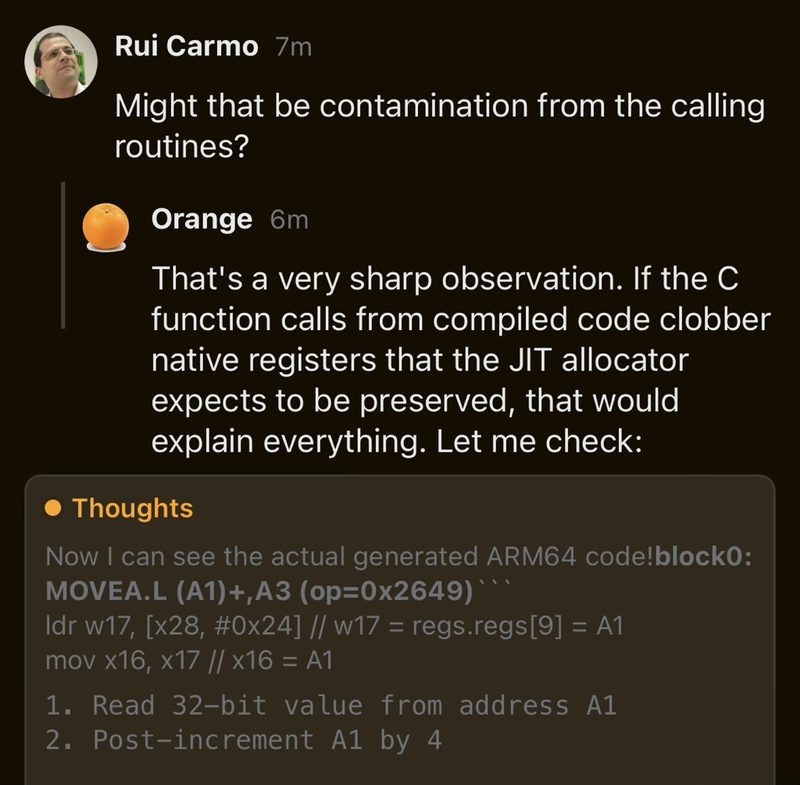 Piclaw analysing JIT register clobbering from C function calls