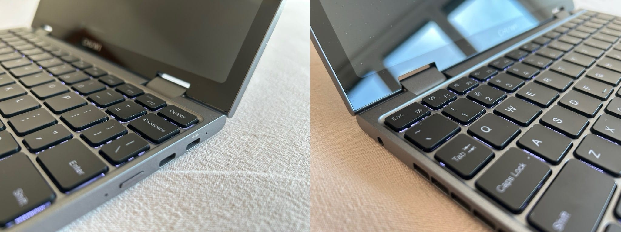 Close-up of the ports on either side