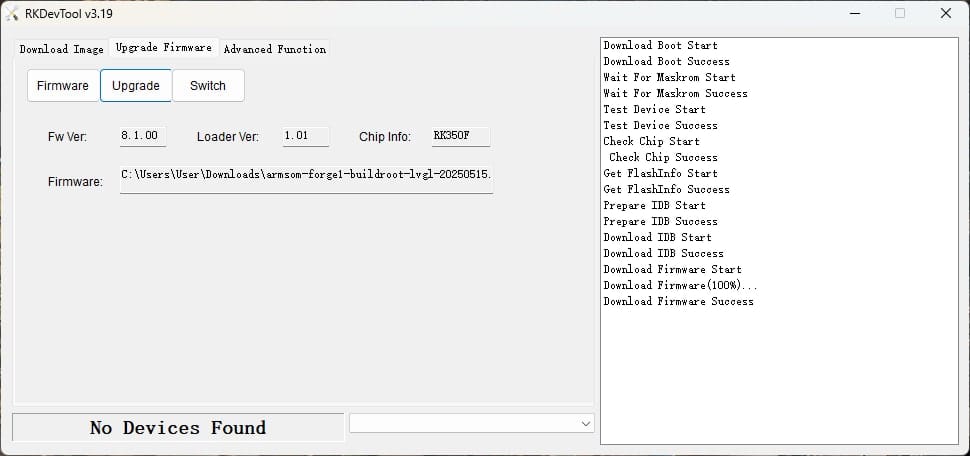 RKDevTool on Windows, flashing firmware