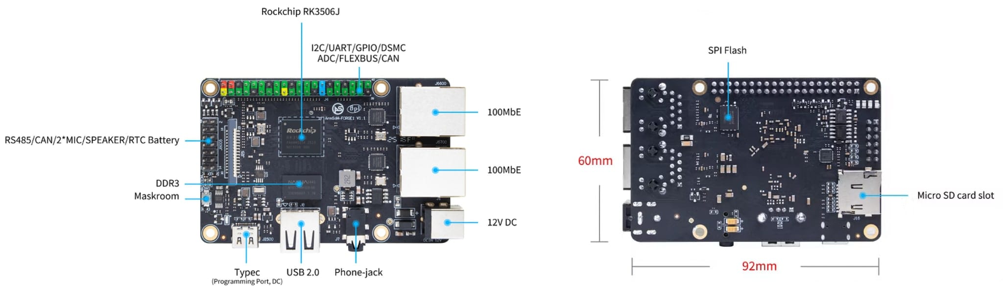 Forge1 board with Rockchip RK3506J SoC