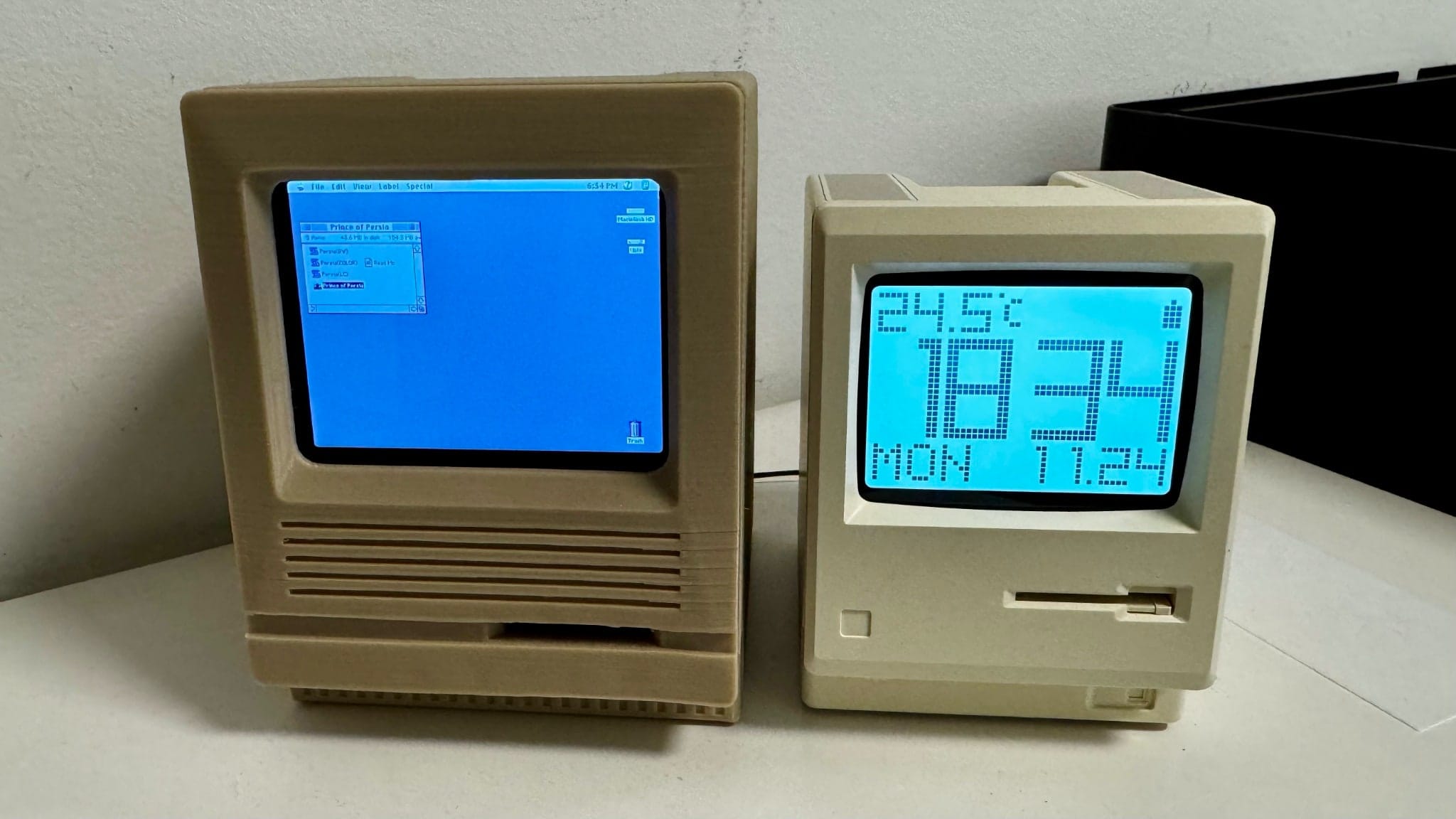 The Maclock alongside my mini Mac