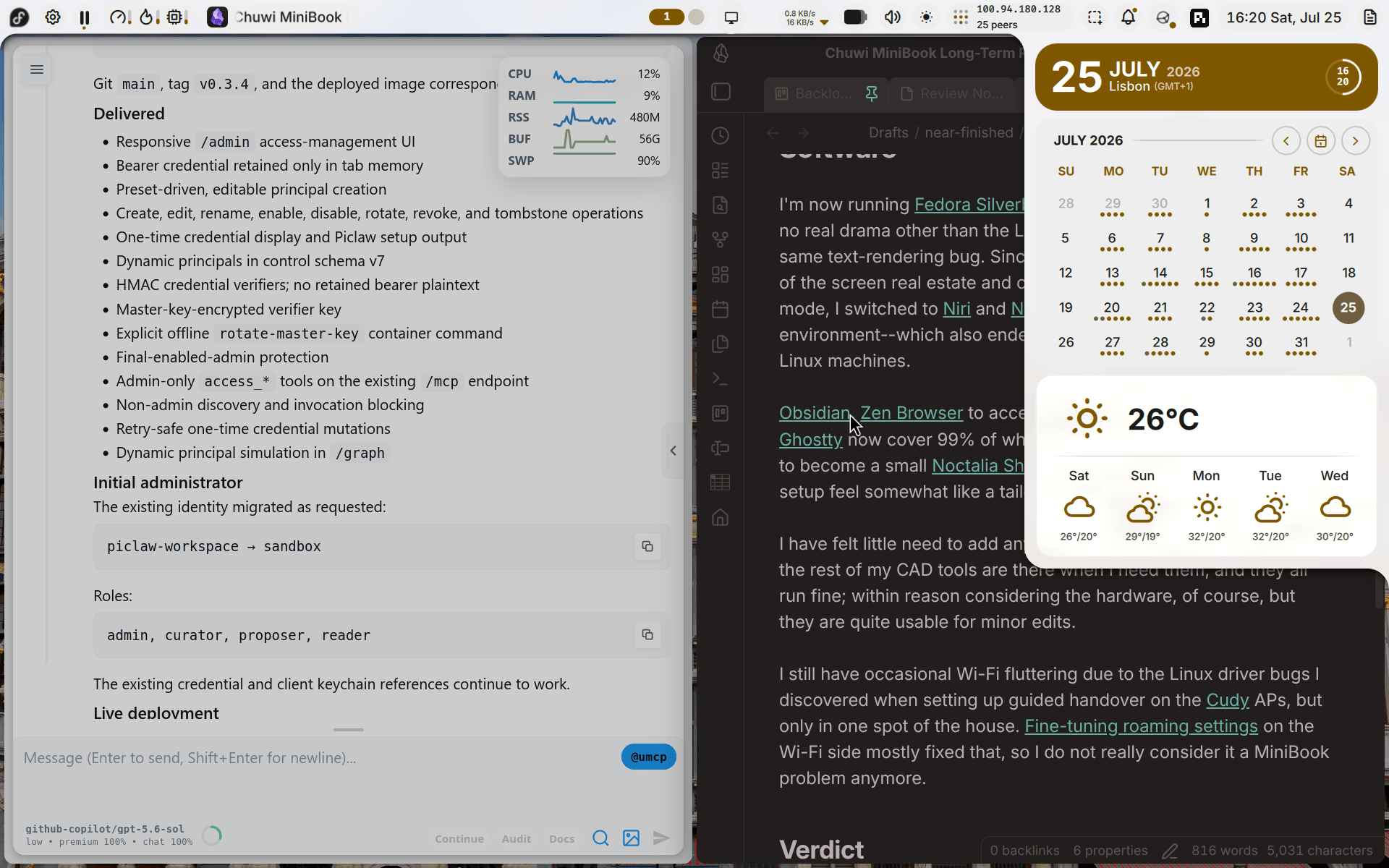Niri and Noctalia Shell running on the MiniBook X