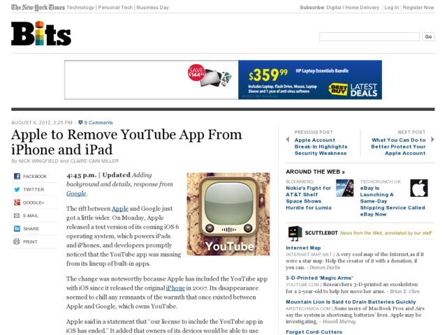 Apple remove  do iOS 6; Google deve criar um novo app