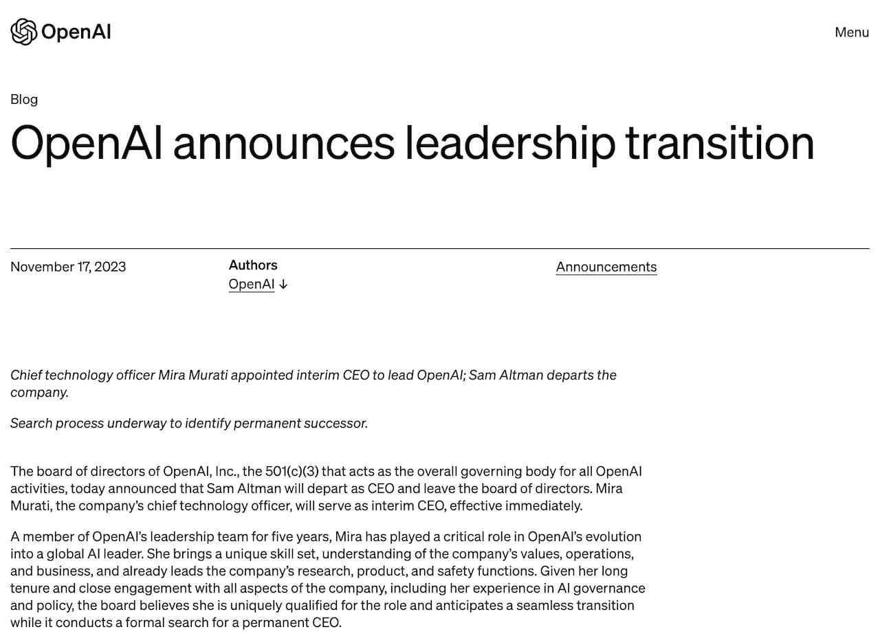 OpenAI announces leadership transition